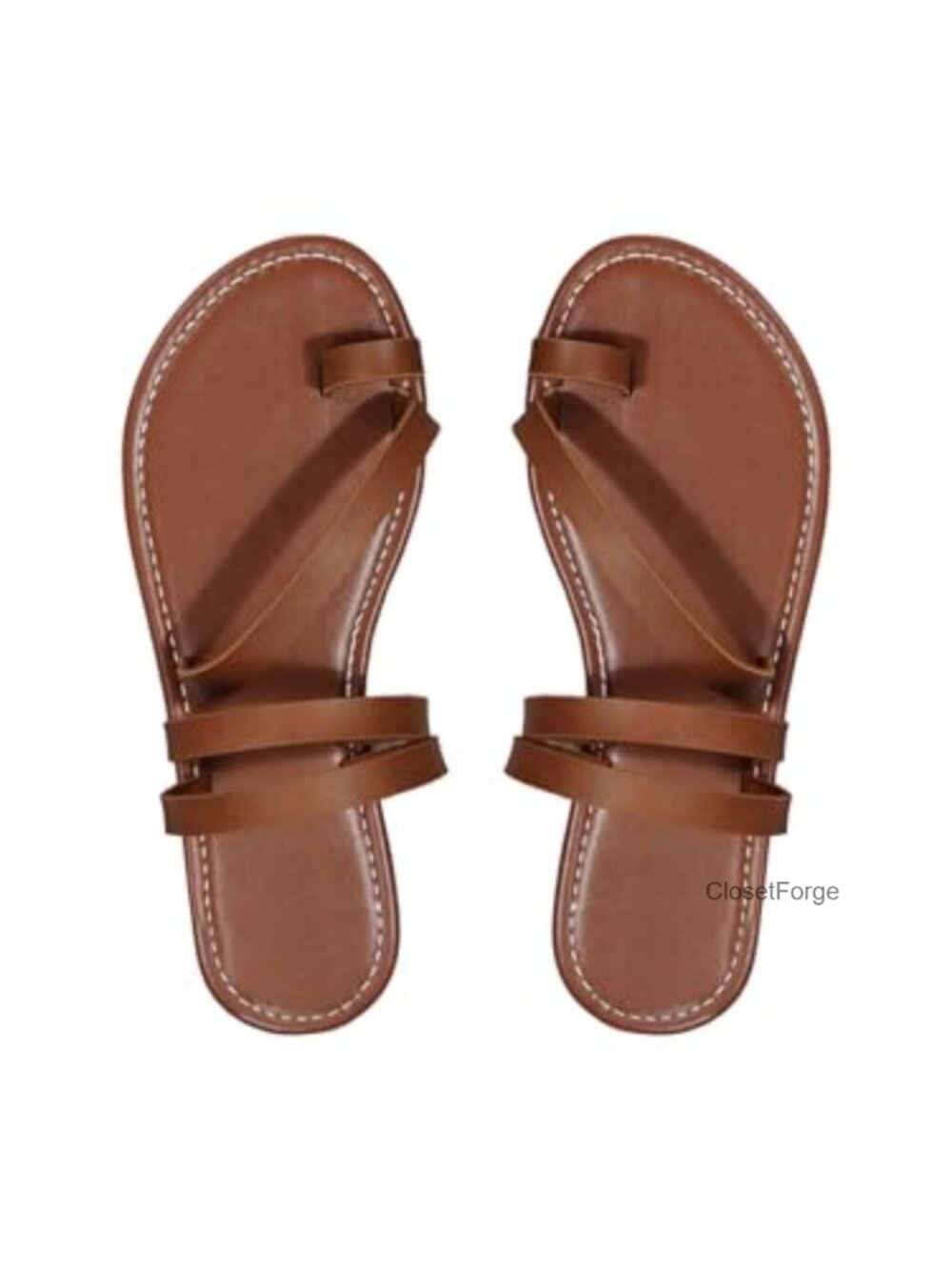 Women's Faux Leather Toe Ring Flat Sandals Slide Peep Toe Comfort Summer Shoes